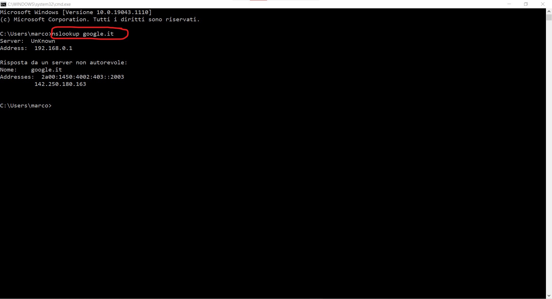 comando nslookup