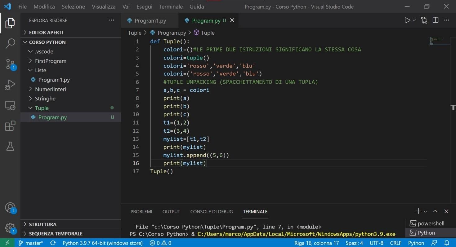 Tuple code visual studio code